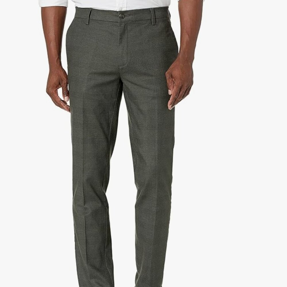 Goodthreads Slim-Fit Wrinkle-Free Comfort Stretch Chino, Olive Glen Plaid, 33x29